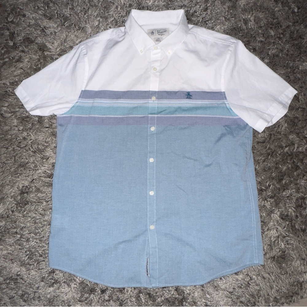 Original Penguin White and Light Blue Casual Shirt